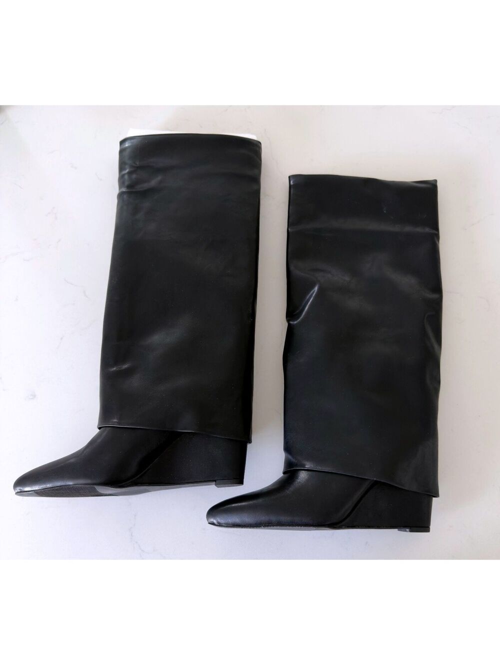 Madden Girl Black Evander Wide-Calf Cuffed Knee High Wedge Boots Women Size 8